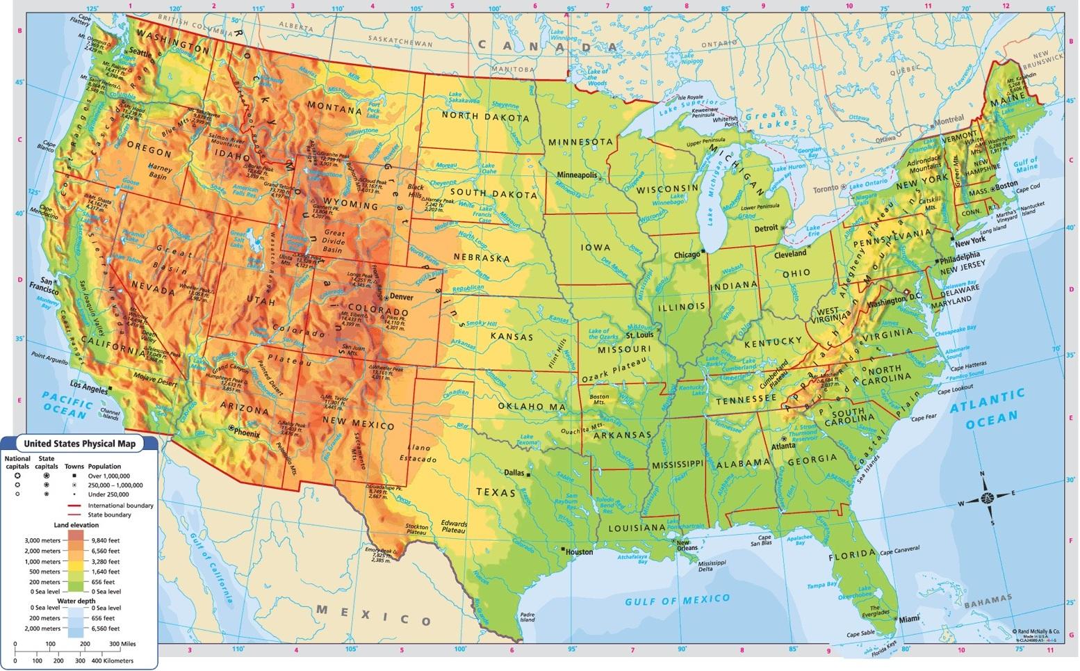 Höhe Karte Usa Höhe Landkarte Der Usa Nordamerika Und Südamerika 1281