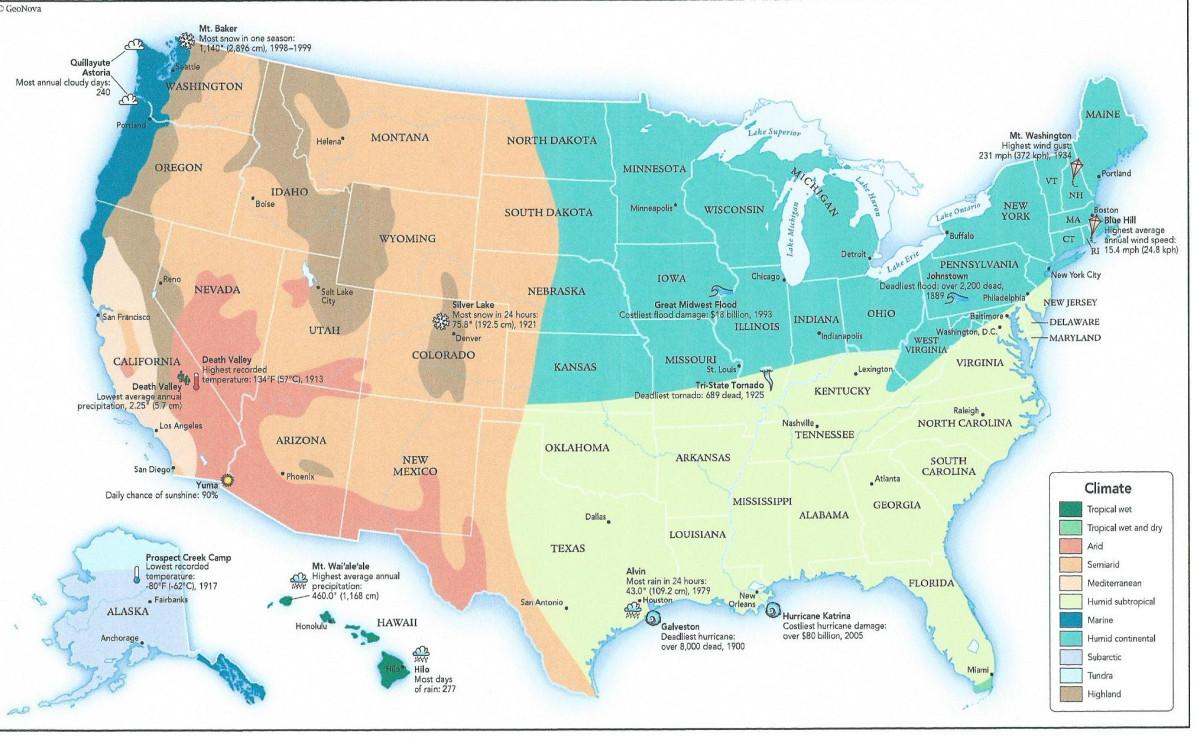 Klimazone Karte USA - USA-Klima-zone-Karte (Nordamerika - und Südamerika)