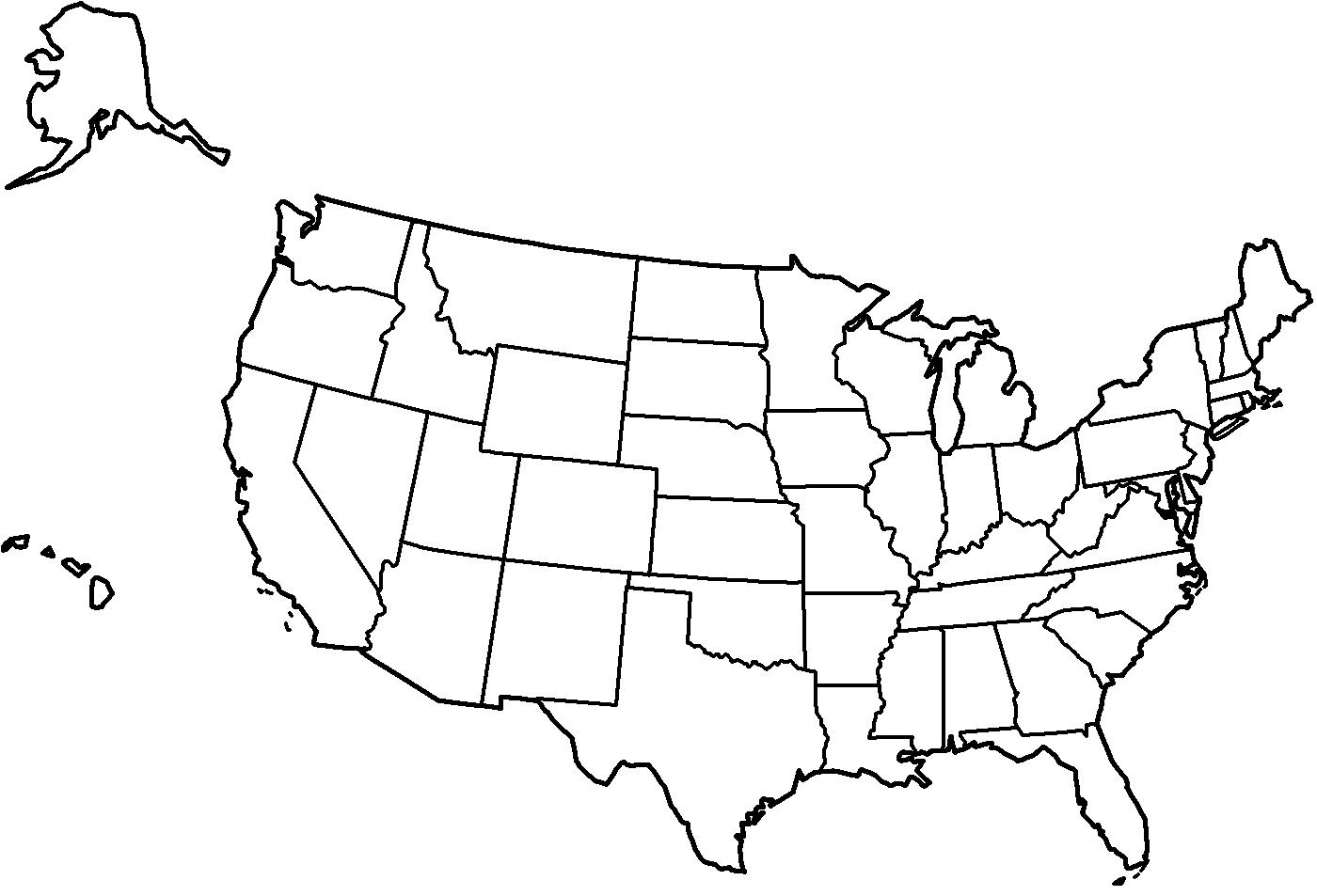 Schwarze und weiße Karte der Vereinigten Staaten - United States-Karte