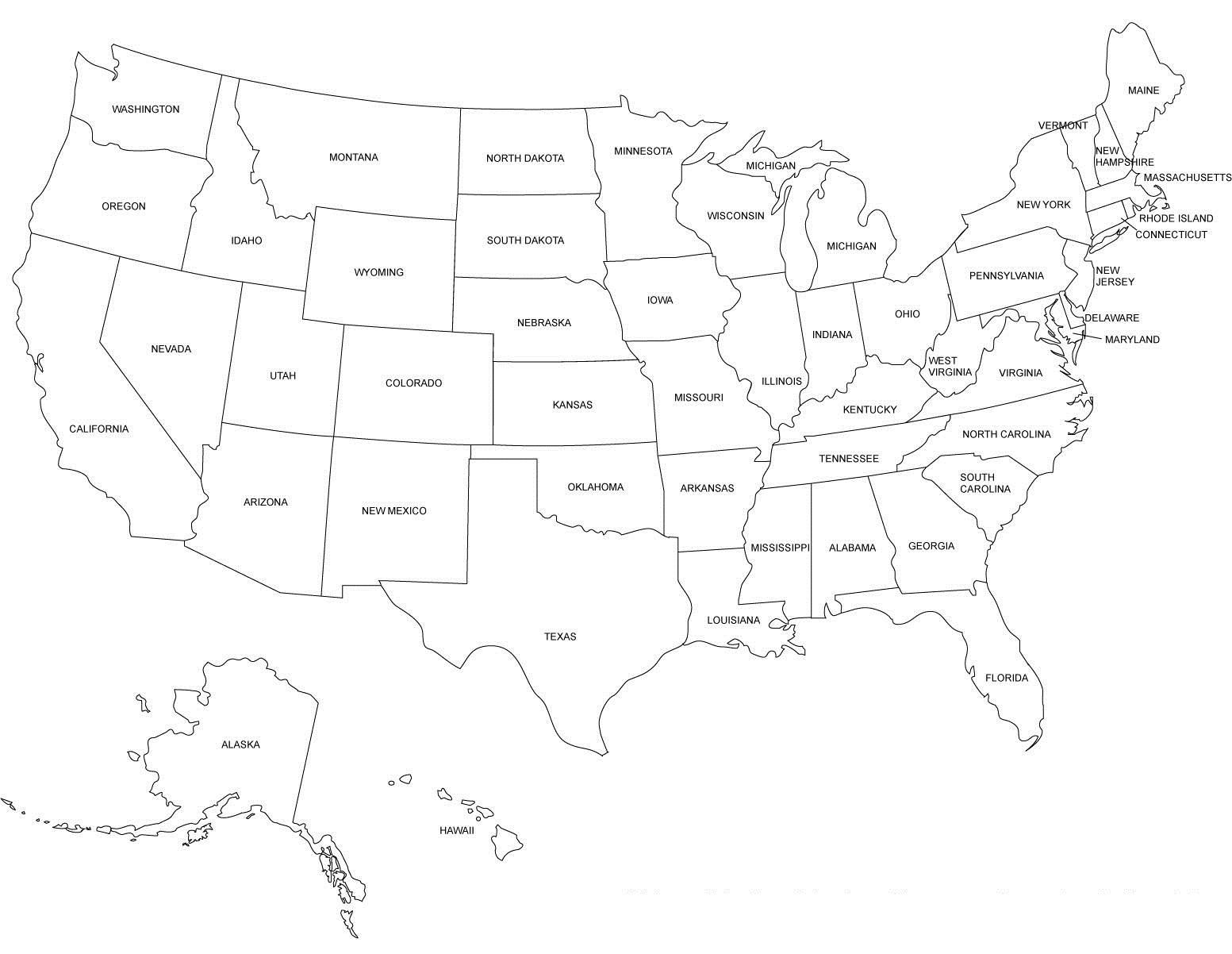 Schwarze und weiße Karte der USA, Landkarte von Vereinigte Staaten
