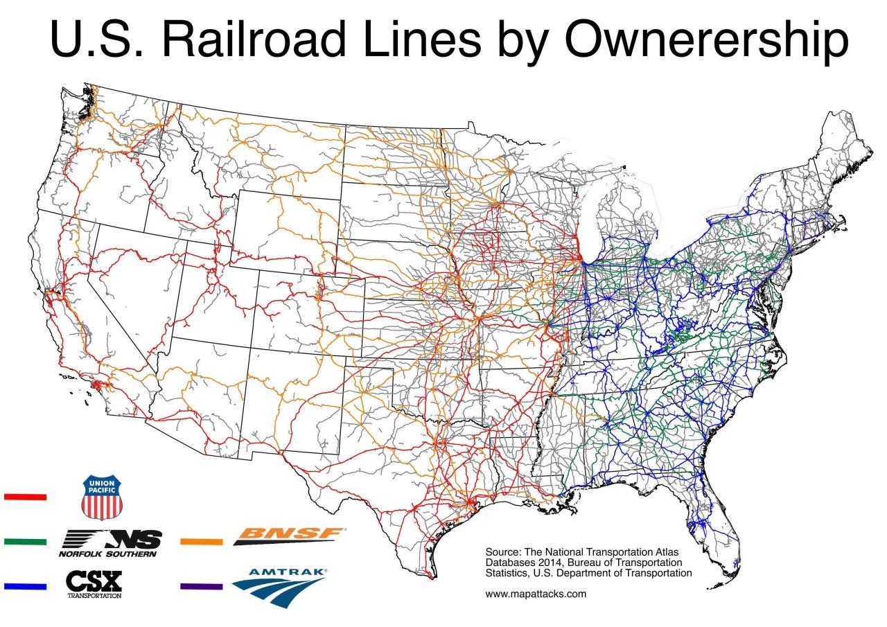 United States Railroad Map Eisenbahn Karte Der Vereinigten Staaten Nordamerika Und Sudamerika