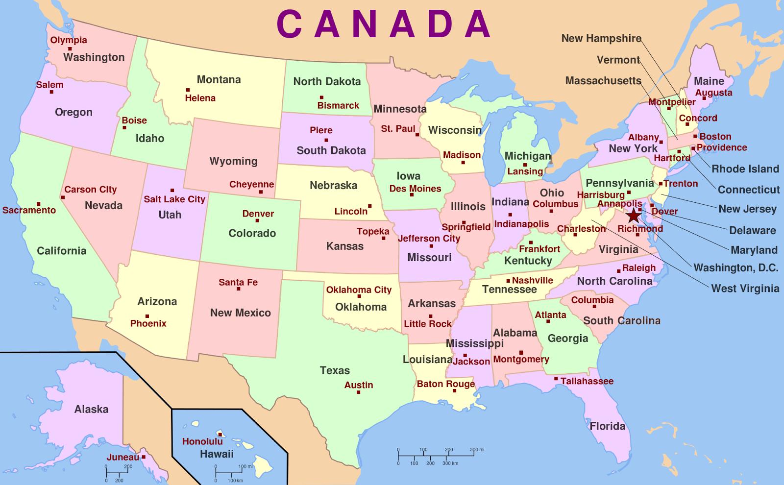 US-Karte der Staaten und Hauptstädte - US-Karte Staaten und Hauptstädte