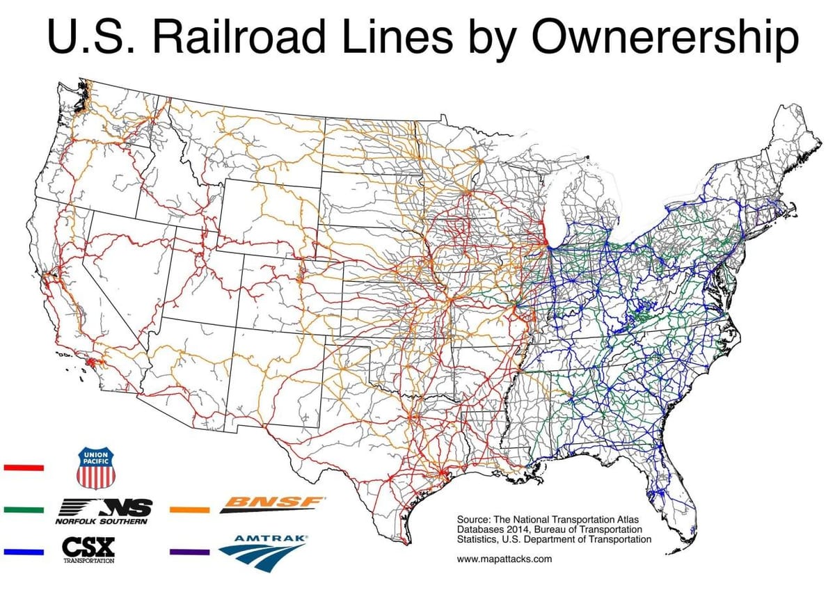 Karte der Eisenbahnen in den USA