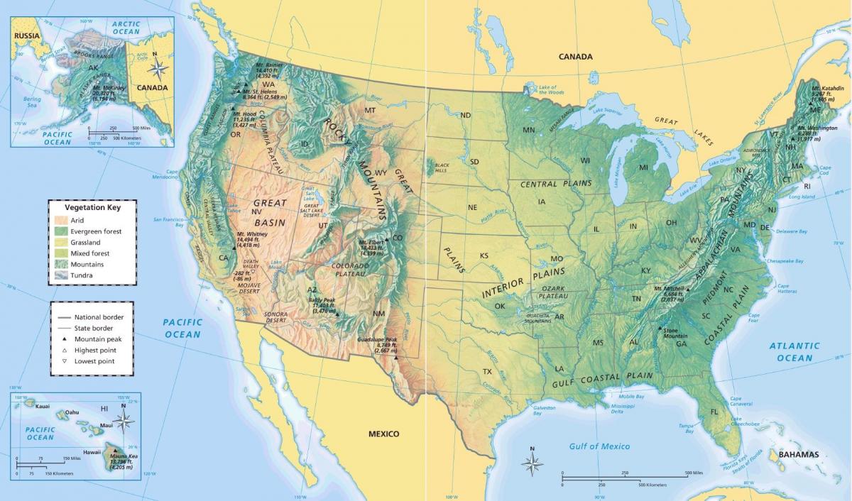 Geographische Karte von UNS - Geographische Landkarte USA (Nordamerika