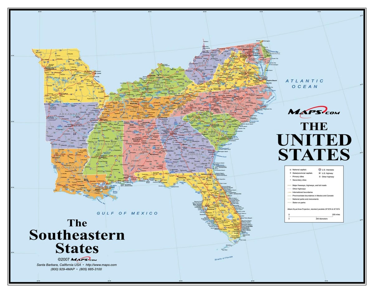 Südosten der USA Karte anzeigen