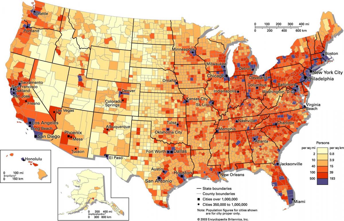 Karte der USBevölkerung Dichte die Dichte der Bevölkerung USKarte