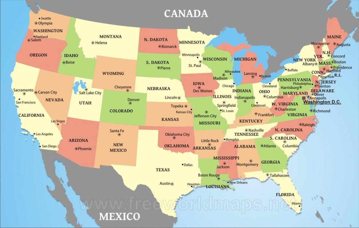Karte Von Usa - Karte Von USA Mit Den Leuten Lokalisiert Stockfoto