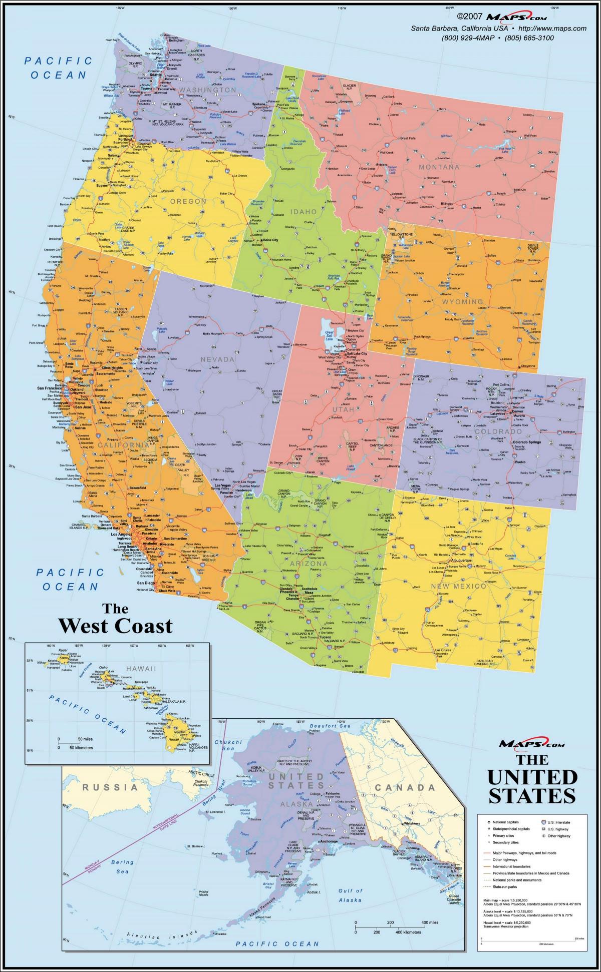 Karte von USA-west-coast - Karte der west Küste der USA (Nordamerika