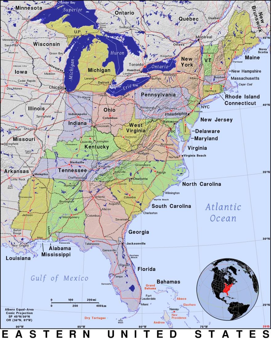 map eastern USA