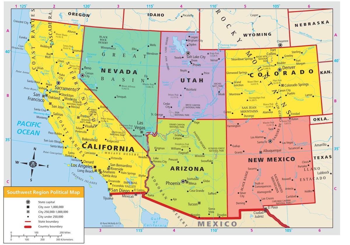 Landkarte Südwesten USA