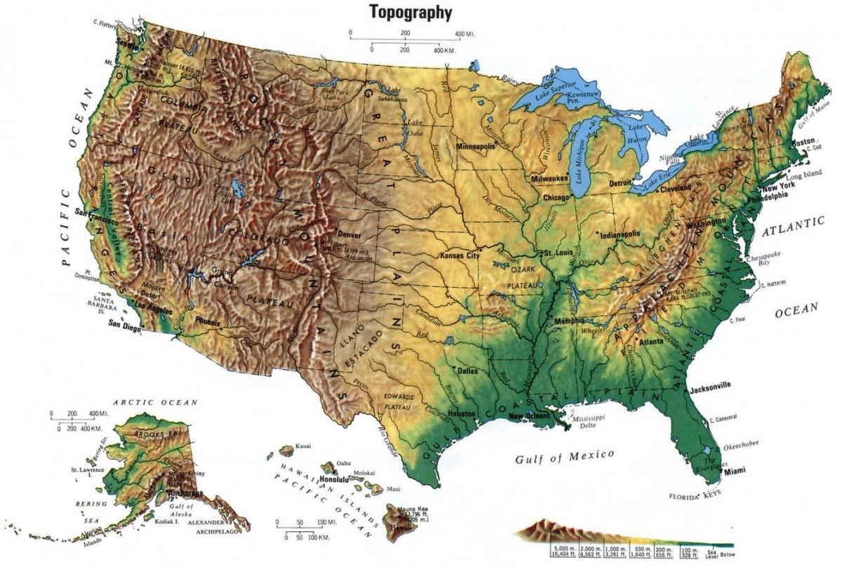 Topografische Karte USA - USA topografische Karte (Nordamerika - und Südamerika)