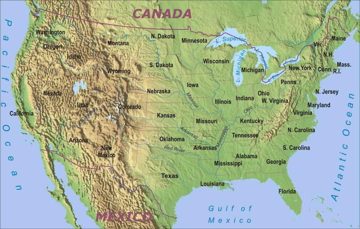 United States geography Karte der USA, Landkarte, Geographie (Nordamerika - und Südamerika)