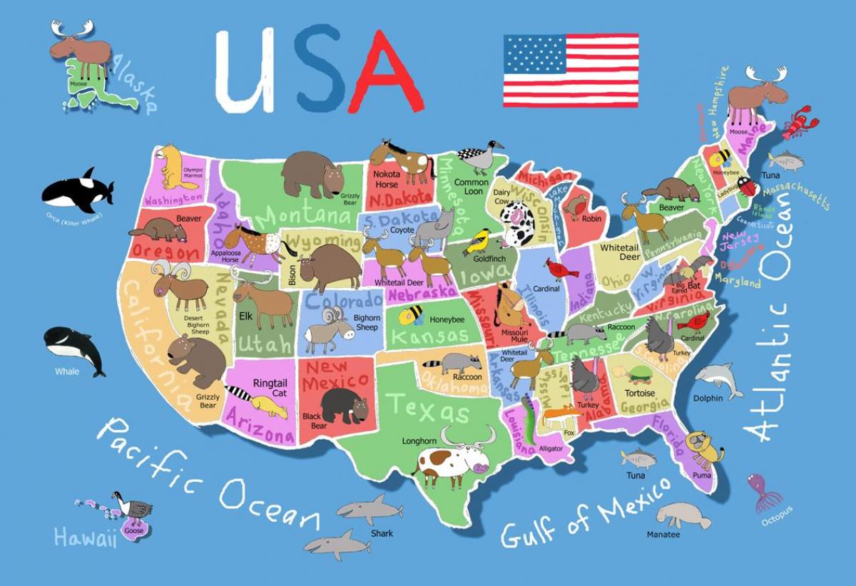 Vereinigte Staaten Map Für Die Kids Karte Der Vereinigten Staaten Für