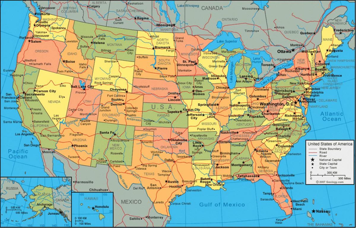 Karte der USA, hd - Vereinigte Staaten-map hd (Nord-Amerika - Amerika)