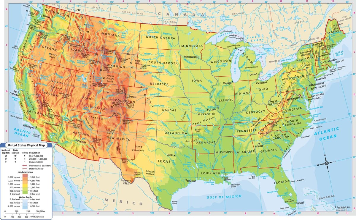physische Karte der USA