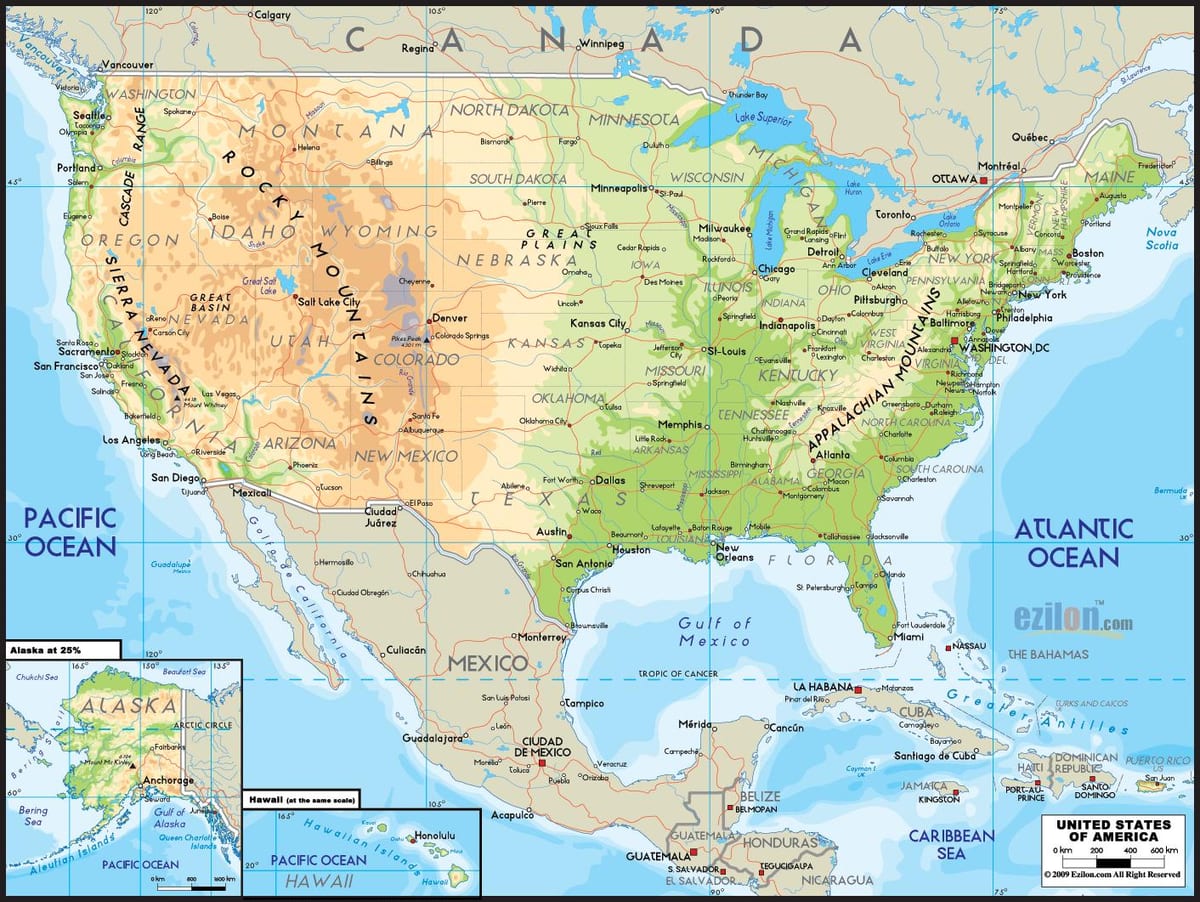 Karte der Vereinigten Staaten von Amerika