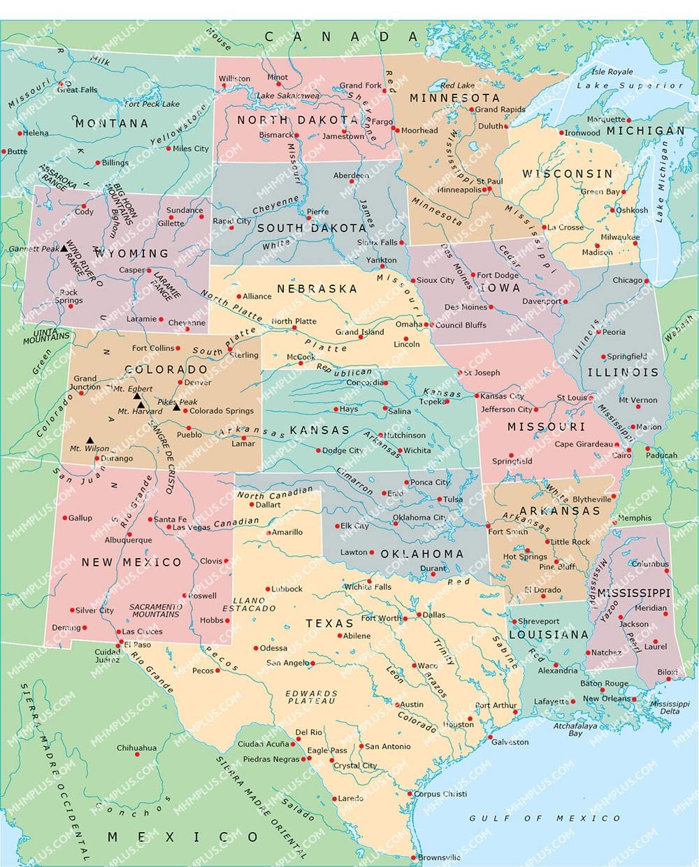 Karte von central-US