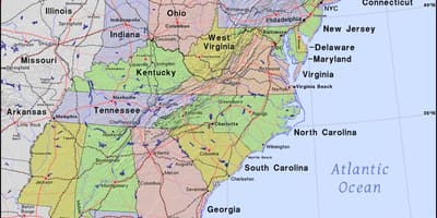 Map eastern USA