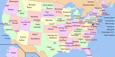 Karte der USA mit Hauptstädten