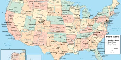Karte der USA mit den Staaten und Städte